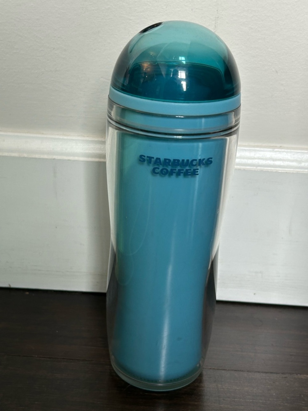 Starbucks Aqua Teal Dome-Lid Travel Tumbler. Hole for straw
